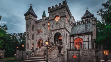 suburban men dream house michigan medieval castle with drawbridge secret rooms 20230503 132